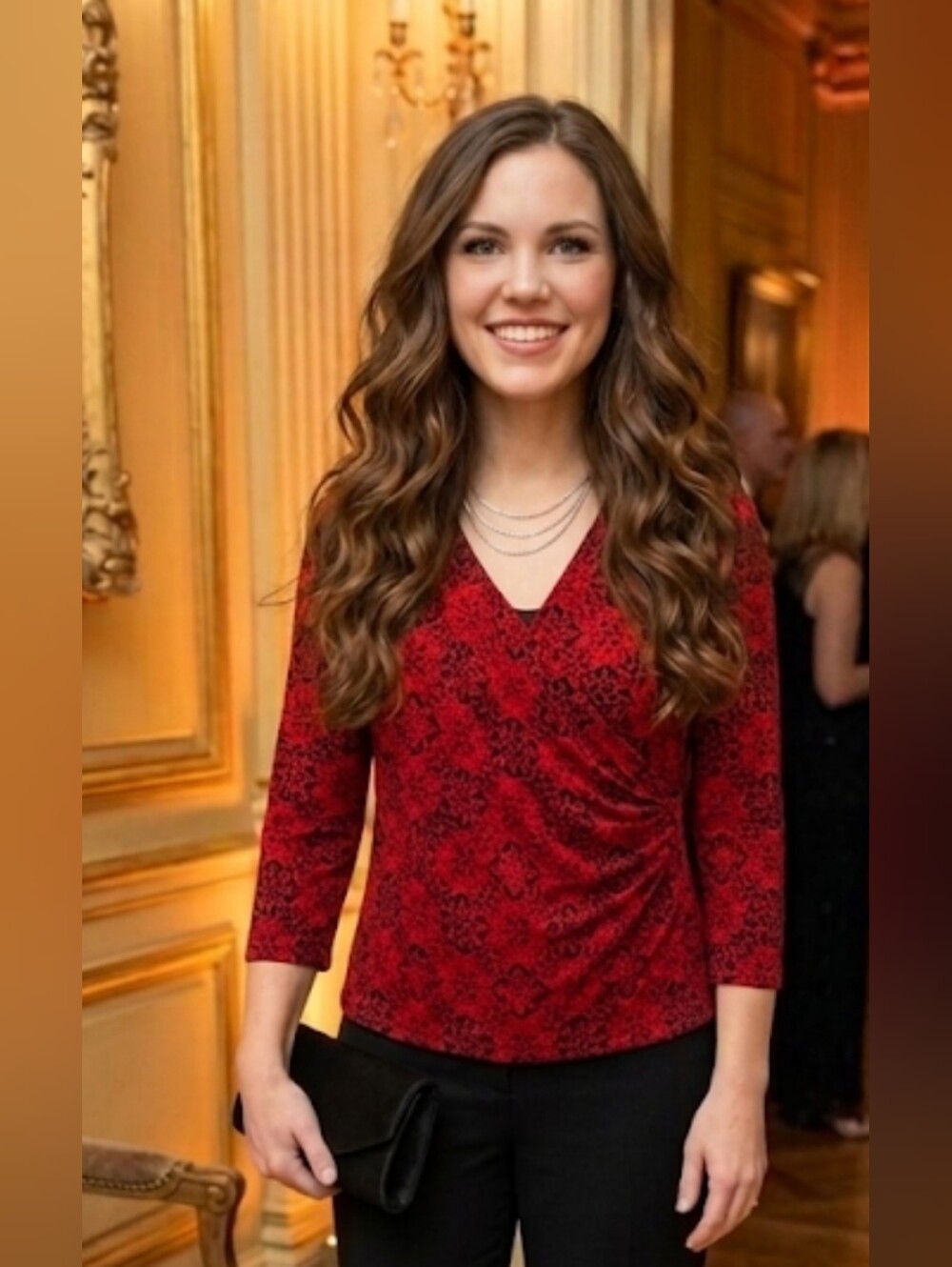 Dana Buchman Wrap Blouse Sz XL Red Black